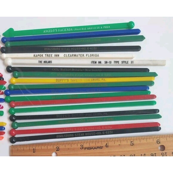 37 Assorted Vintage Retro Advertising Plastic Swizzle Sticks Drink Stirs - Picture 4 of 4